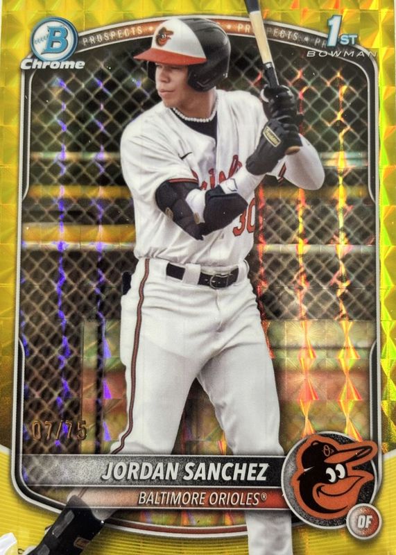 Jordan Sanchez 2025 Bowman Chrome #BCP-208 Prospects - Yellow Geometric Refractor /75 (1st) RAW