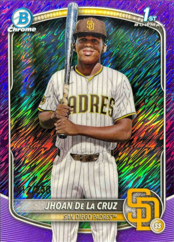 Jhoan De La Cruz 2025 Bowman Chrome #BCP-223 Chrome Prospects - Purple Shimmer Refractor /25 RAW
