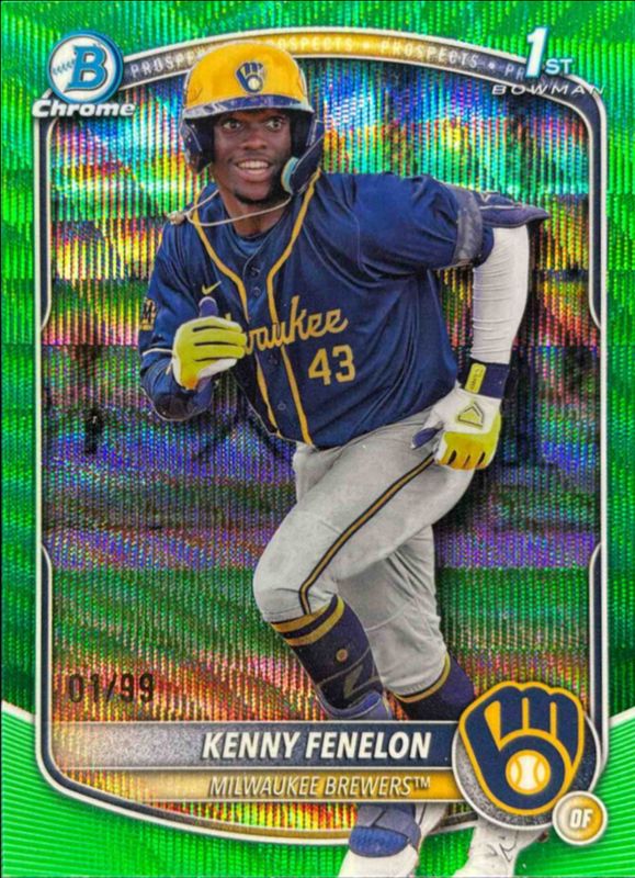 Kenny Fenelon 2025 Bowman Chrome #BCP-190 Chrome Prospects - Green Wave Refractor /99 RAW