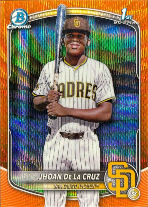 Jhoan De La Cruz 2025 Bowman Chrome #BCP-223 Chrome Prospects - Orange Wave Refractor /75 RAW