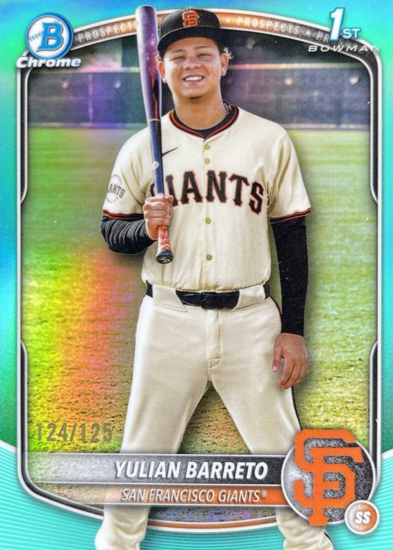 Yulian Barreto 2025 Bowman Chrome #BCP-229 Prospects - Aqua Refractor /125 (1st) RAW