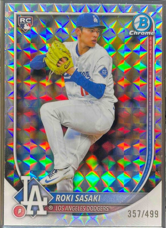 Roki Sasaki 2025 Bowman Chrome #12 Geometric Refractor /499 Rookie RAW