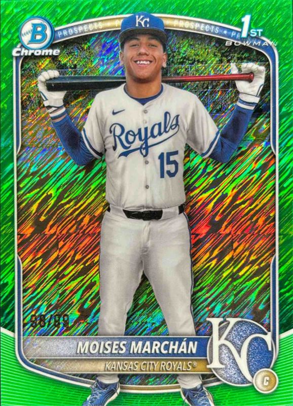 Moises Marchan 2025 Bowman Chrome #BCP-242 Chrome Prospects - Green Shimmer Refractor /99 RAW