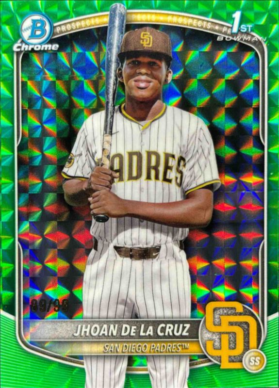Jhoan De La Cruz 2025 Bowman Chrome #BCP-223 Chrome Prospects - Green Geometric Refractor /125 RAW