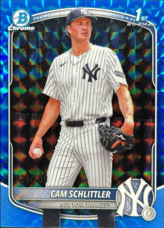 Cam Schlittler 2025 Bowman Chrome #BCP-166 Chrome Prospects - Blue Geometric Refractor /250 RAW