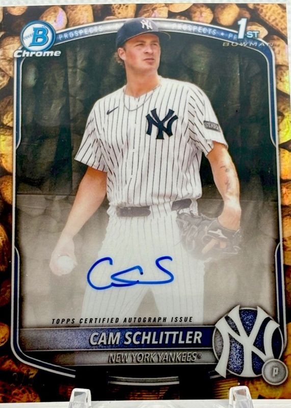 Cam Schlittler 2025 Bowman Chrome #CPA-CSC Prospect Auto - Peanuts Refractor /5 (1st) RAW