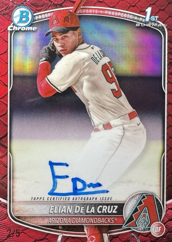 Elian De La Cruz 2025 Bowman Chrome #CPA-ED Prospect Auto - Reptilian Red Refractor /5 (1st) PSA 10
