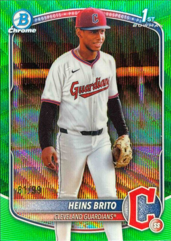 Heins Brito 2025 Bowman Chrome #BCP-203 Chrome Prospects - Green Wave Refractor /99 RAW