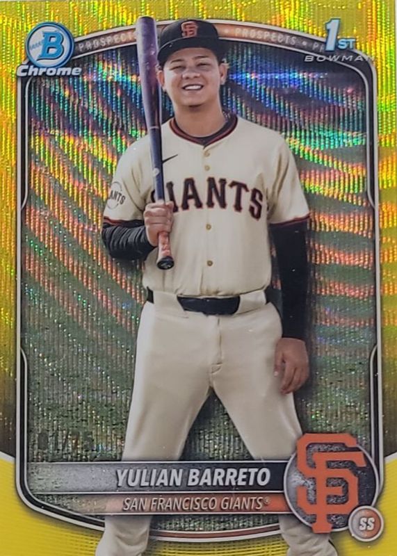 Yulian Barreto 2025 Bowman Chrome #BCP-229 Prospects - Yellow Wave Refractor /75 (1st) RAW