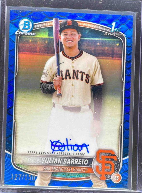 Yulian Barreto 2025 Bowman Chrome #CPA-YU Prospect Auto - Reptilian Blue Refractor /150 (1st) RAW