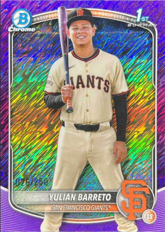 Yulian Barreto 2025 Bowman Chrome #BCP-229 Prospects - Orange Shimmer Refractor /25 (1st) RAW