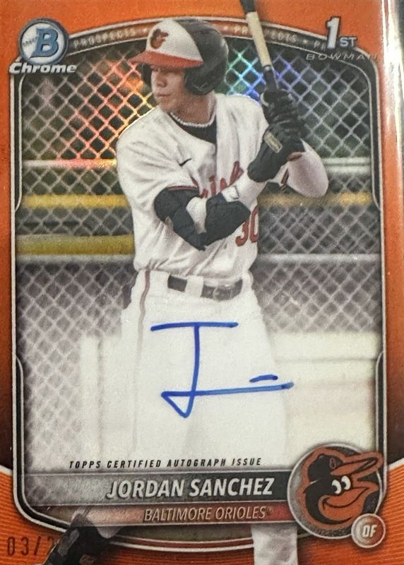Jordan Sanchez 2025 Bowman Chrome #CPA-JOS Prospect Auto - Orange Refractor /25 (1st) RAW