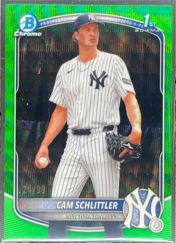 Cam Schlittler 2025 Bowman Chrome #BCP-166 Chrome Prospects - Green Wave Refractor /99 RAW
