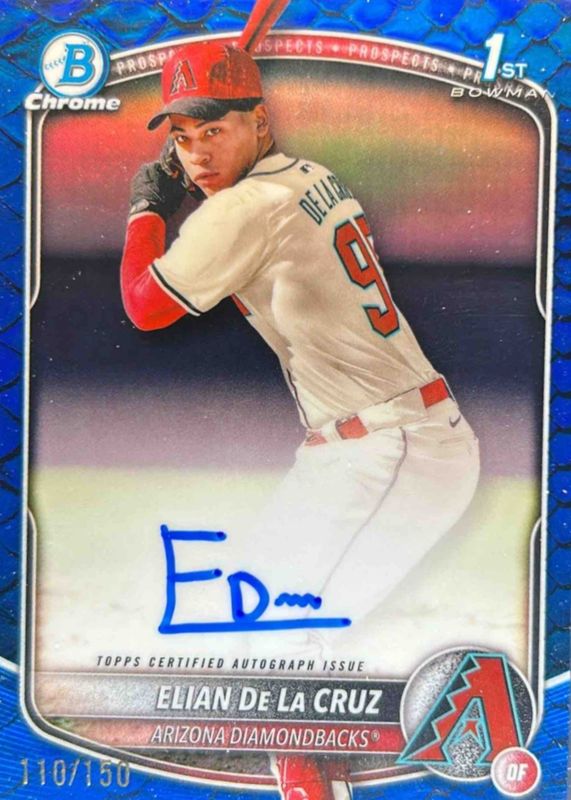 Elian De La Cruz 2025 Bowman Chrome #CPA-ED Prospect Auto - Reptilian Blue Refractor /150 (1st) SGC 10