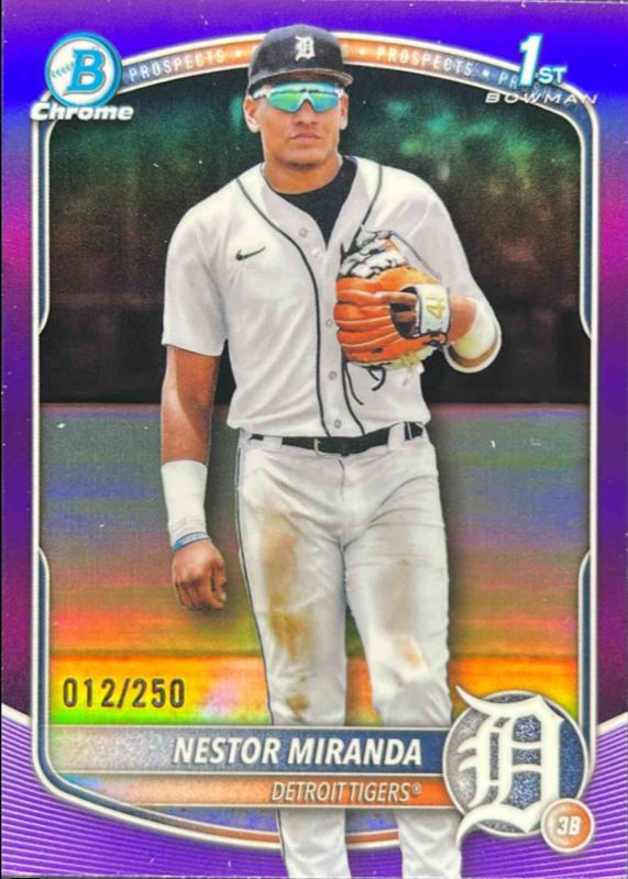 Nestor Miranda 2025 Bowman Chrome #BCP-217 Chrome Prospects - Purple Refractor /25 RAW