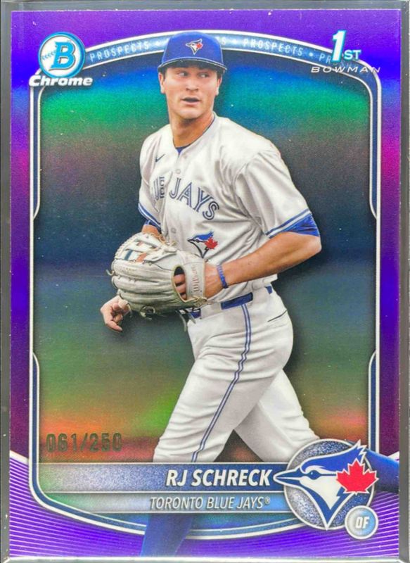 RJ Schreck 2025 Bowman Chrome #BCP-181 Chrome Prospects - Purple Refractor /25 RAW