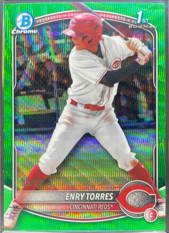 Enry Torres 2025 Bowman Chrome #BCP-168 Chrome Prospects - Green Wave Refractor /99 RAW