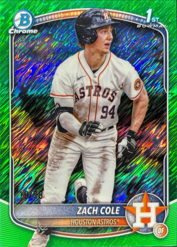 Zach Cole 2025 Bowman Chrome #BCP-244 Chrome Prospects - Green Shimmer Refractor /99 RAW