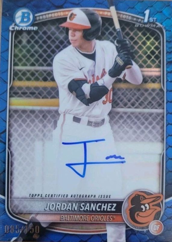 Jordan Sanchez 2025 Bowman Chrome #CPA-JOS Prospect Auto - Reptilian Blue Refractor /150 (1st) RAW