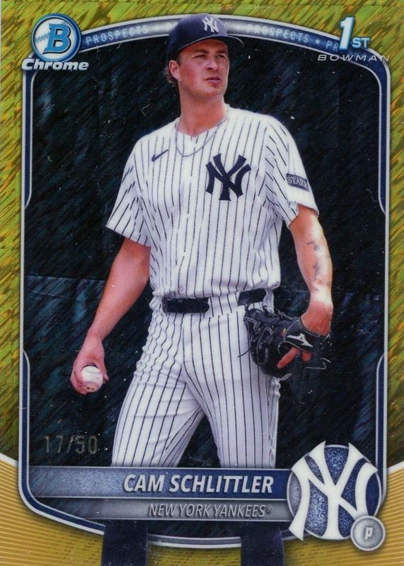 Cam Schlittler 2025 Bowman Chrome #BCP-166 Prospects - Gold Shimmer Refractor /50 (1st) RAW