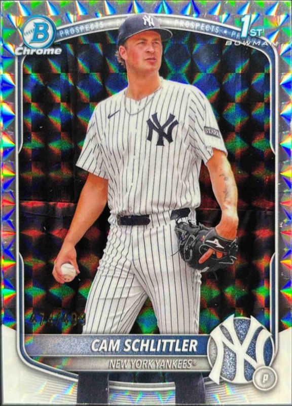 Cam Schlittler 2025 Bowman Chrome #BCP-166 Chrome Prospects - Geometric Refractor /150 RAW