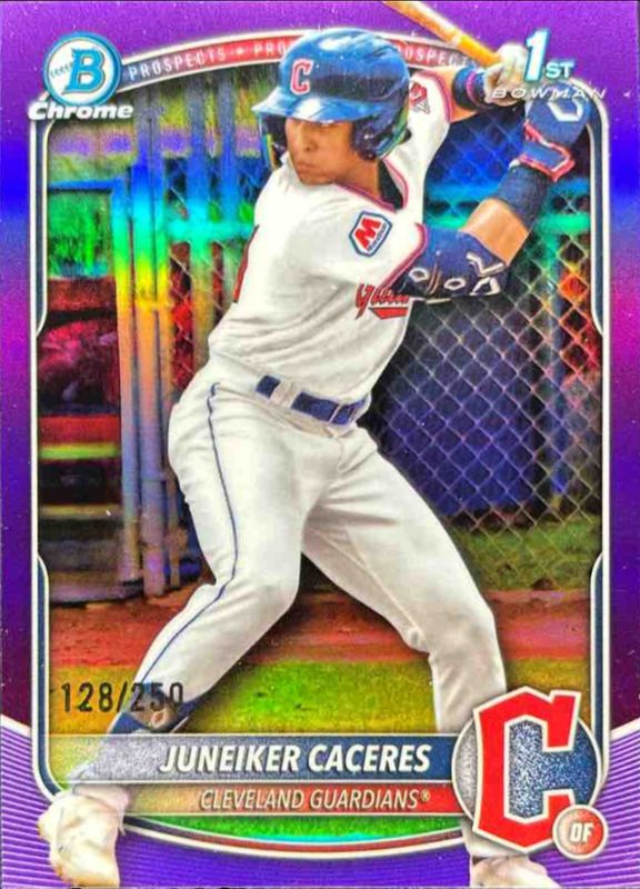 Juneiker Caceres 2025 Bowman Chrome #BCP-231 Chrome Prospects - Purple Refractor /25 RAW