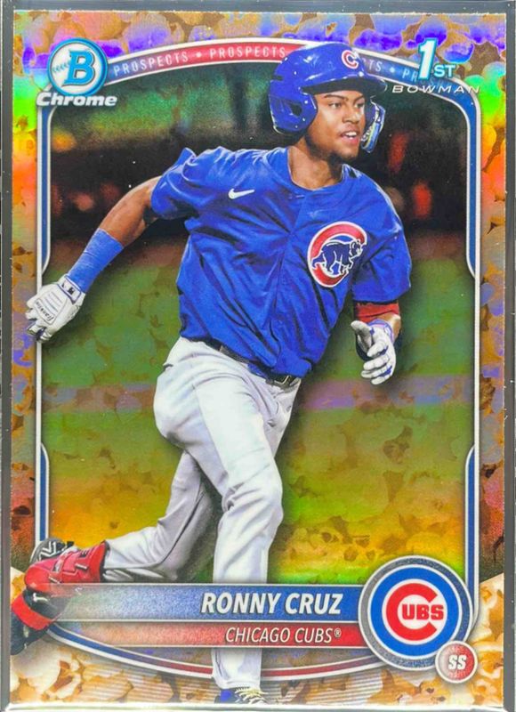 Ronny Cruz 2025 Bowman Chrome #BCP-213 Chrome Prospects - Pop Corn Refractor /50 RAW