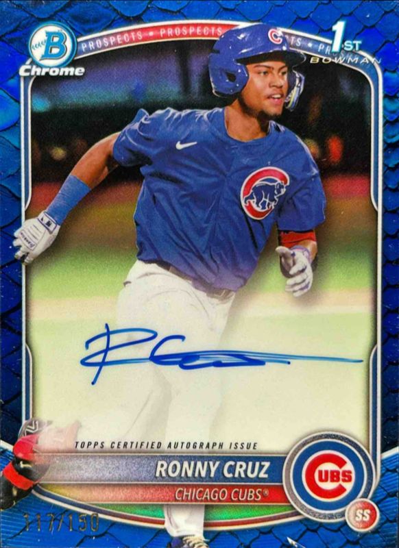Ronny Cruz 2025 Bowman Chrome #CPA-RCR Prospect Auto - Reptilian Blue Refractor /150 (1st) RAW