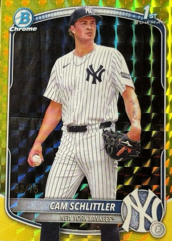 Cam Schlittler 2025 Bowman Chrome #BCP-166 Prospects - Yellow Geometric Refractor /75 (1st) RAW