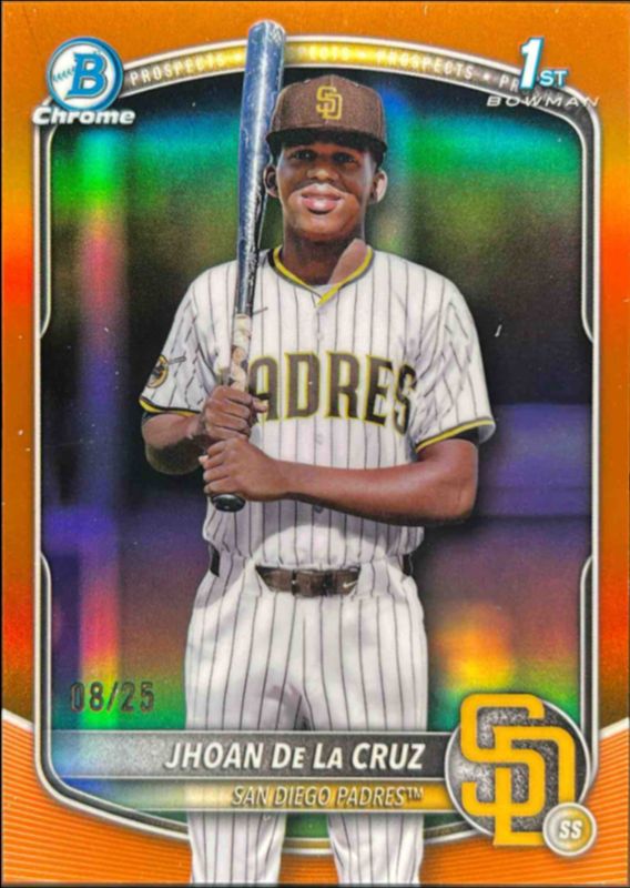 Jhoan De La Cruz 2025 Bowman Chrome #BCP-223 Chrome Prospects - Orange Refractor /75 RAW