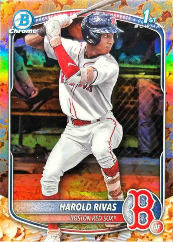 Harold Rivas 2025 Bowman Chrome #BCP-216 Chrome Prospects - Pop Corn Refractor /50 RAW
