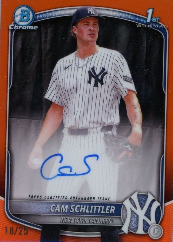 Cam Schlittler 2025 Bowman Chrome #CPA-CSC Prospect Auto - Orange Refractor /25 (1st) RAW