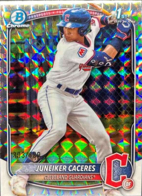 Juneiker Caceres 2025 Bowman Chrome #BCP-231 Chrome Prospects - Geometric Refractor /150 RAW