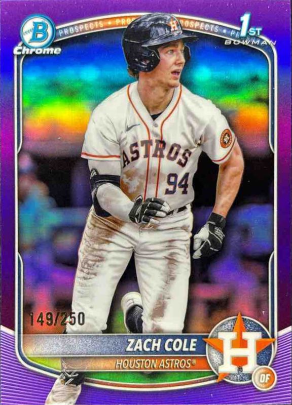 Zach Cole 2025 Bowman Chrome #BCP-244 Chrome Prospects - Purple Refractor /25 RAW