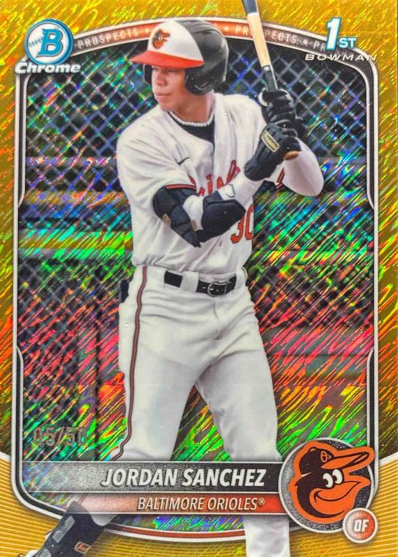 Jordan Sanchez 2025 Bowman Chrome #BCP-208 Prospects - Gold Shimmer Refractor /50 (1st) RAW