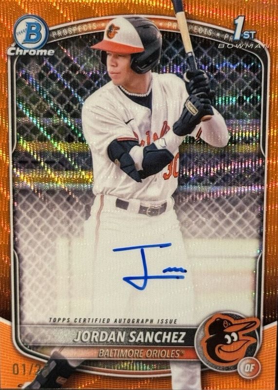 Jordan Sanchez 2025 Bowman Chrome #CPA-JOS Prospect Auto - Orange Wave Refractor /25 (1st) RAW