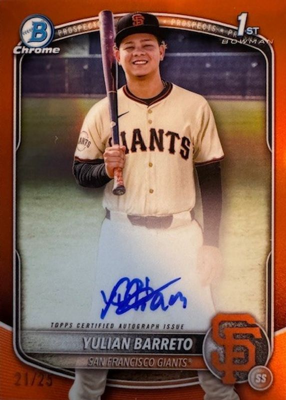 Yulian Barreto 2025 Bowman Chrome #CPA-YU Prospect Auto - Orange Refractor /25 (1st) RAW