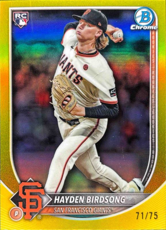 Hayden Birdsong 2025 Bowman Chrome #63 Yellow Refractor /75 Rookie RAW