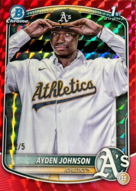 Ayden Johnson 2025 Bowman Chrome #BCP-197 Prospects - Red Geometric Refractor /5 (1st) RAW