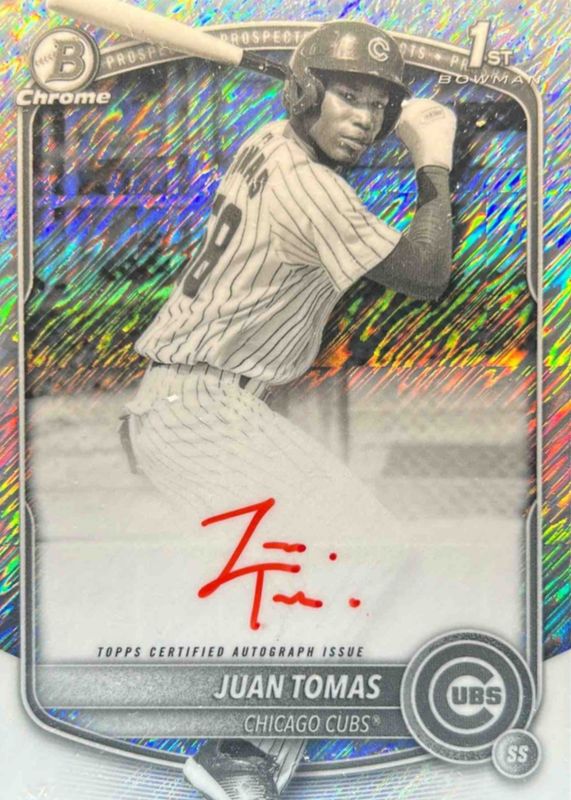 Juan Tomas 2025 Bowman Chrome #CPA-JT Prospect Auto - Black & White Shimmer Refractor (1st) RAW