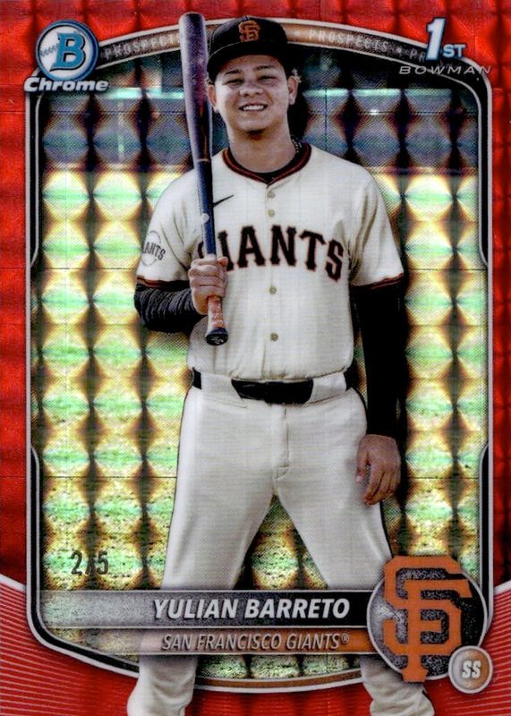 Yulian Barreto 2025 Bowman Chrome #BCP-229 Prospects - Red Geometric Refractor /5 (1st) RAW