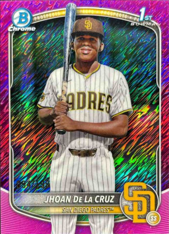 Jhoan De La Cruz 2025 Bowman Chrome #BCP-223 Chrome Prospects - Fuchsia Shimmer Refractor /150 RAW