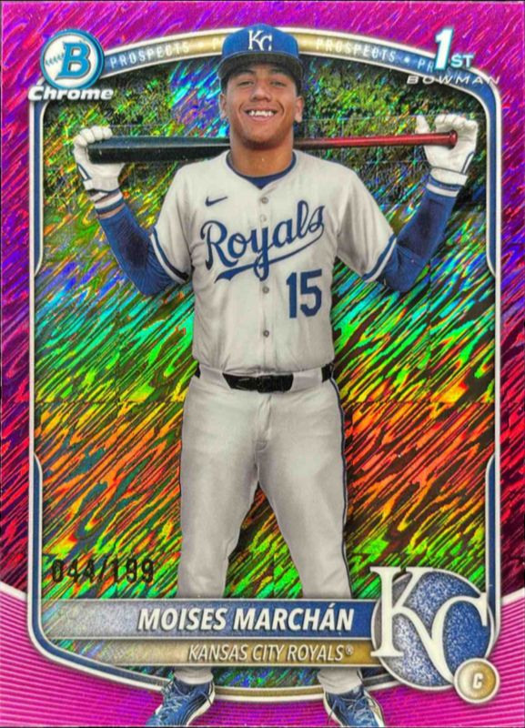 Moises Marchan 2025 Bowman Chrome #BCP-242 Chrome Prospects - Fuchsia Shimmer Refractor /150 RAW