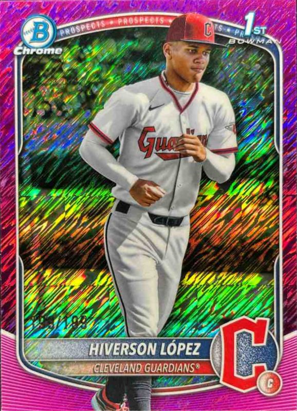 Hiverson Lopez 2025 Bowman Chrome #BCP-196 Chrome Prospects - Fuchsia Shimmer Refractor /150 RAW