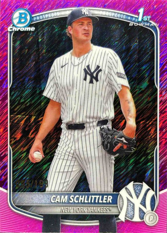 Cam Schlittler 2025 Bowman Chrome #BCP-166 Chrome Prospects - Fuchsia Shimmer Refractor /150 RAW