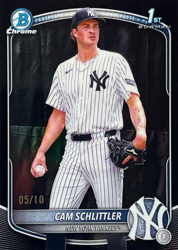 Cam Schlittler 2025 Bowman Chrome #BCP-166 Prospects - Black Refractor /10 (1st) RAW