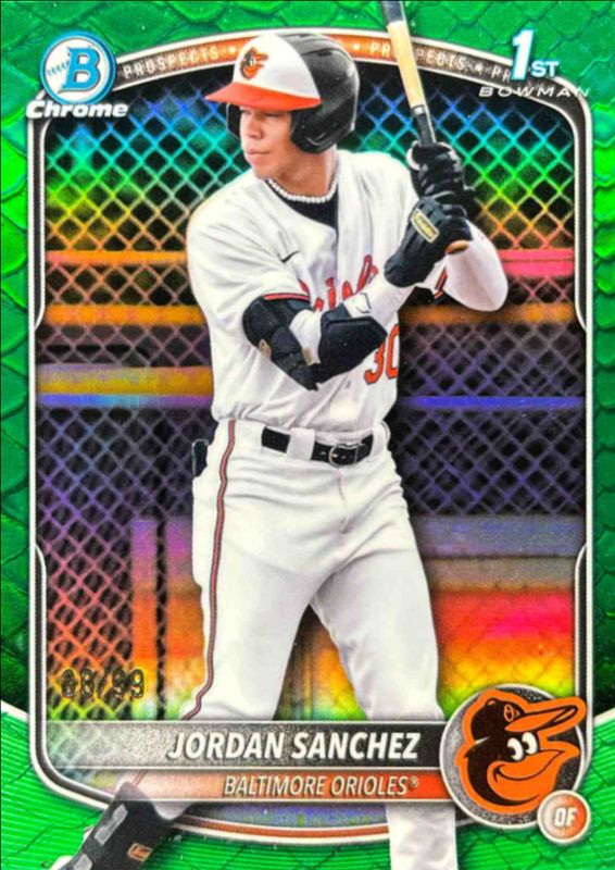 Jordan Sanchez 2025 Bowman Chrome #BCP-208 Prospects - Red Wave Refractor /5 (1st) RAW