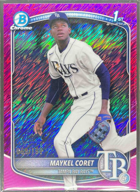 Maykel Coret 2025 Bowman Chrome #BCP-240 Chrome Prospects - Fuchsia Shimmer Refractor /150 RAW