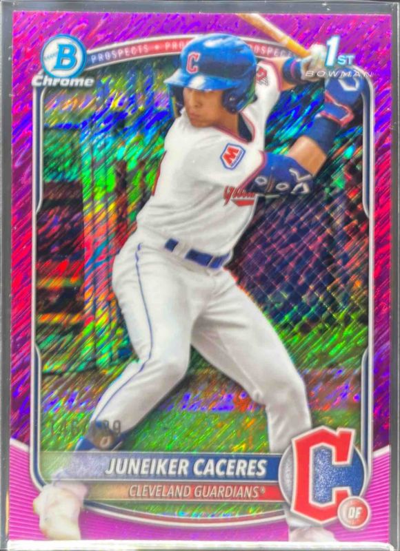 Juneiker Caceres 2025 Bowman Chrome #BCP-231 Chrome Prospects - Fuchsia Shimmer Refractor /150 RAW