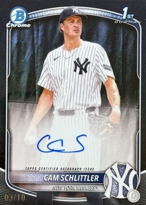 Cam Schlittler 2025 Bowman Chrome #CPA-CSC Prospect Auto - Black Refractor /10 (1st) RAW